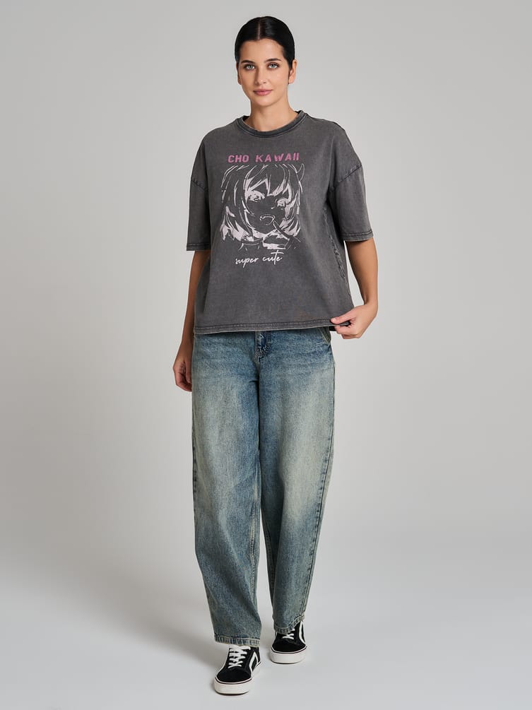 Хлопковая футболка оверсайз варенка с принтом аниме