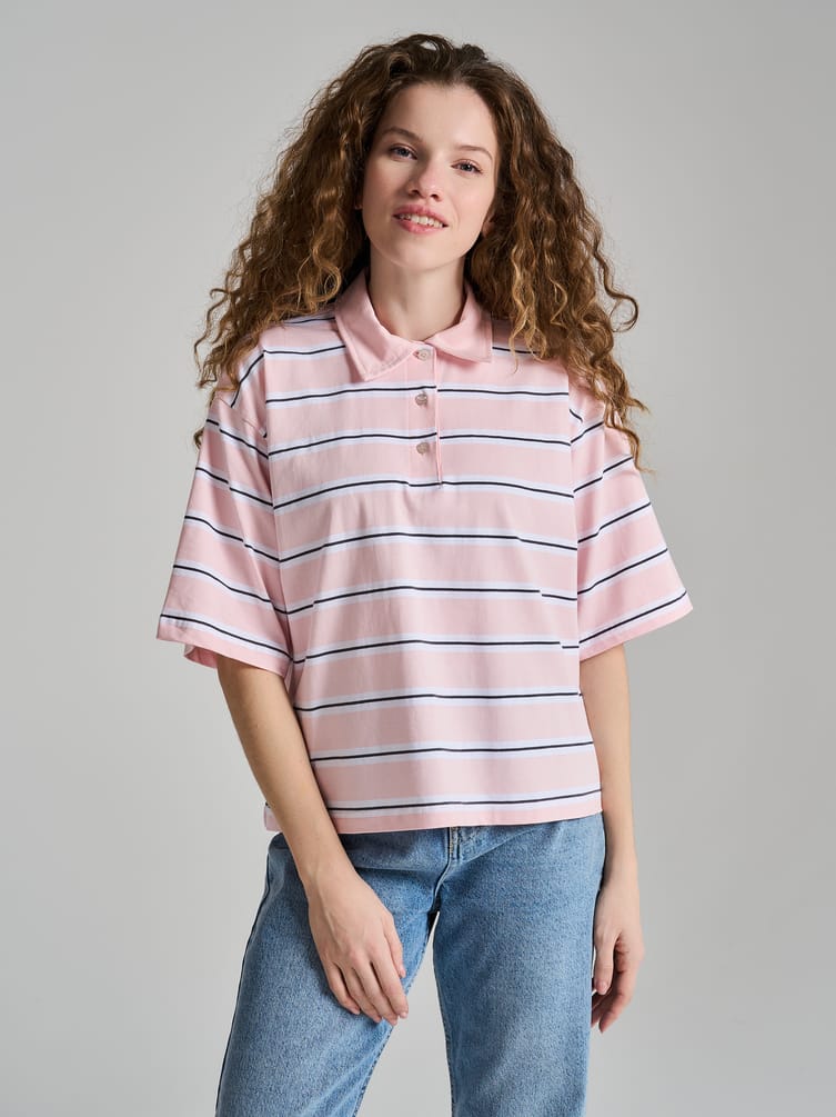 Полосатое поло оверсайз с коротким рукавом