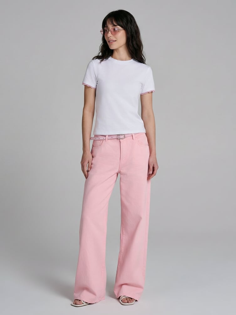 Джинсы широкие с вареным эффектом