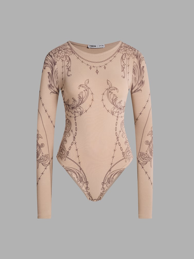 Боди с длинным рукавом и принтом