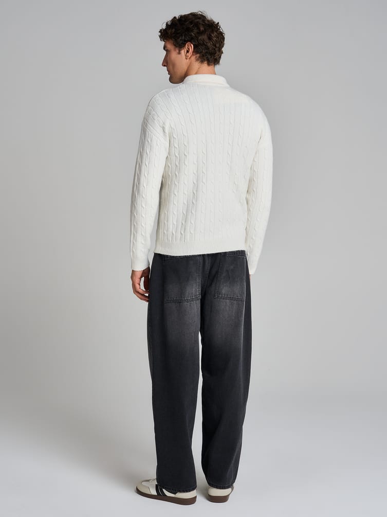 Свитер-поло вязаный с полузамком молния