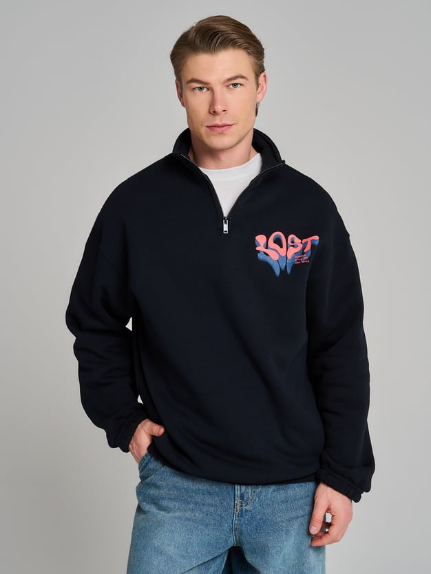 Half zip толстовка с надписью и начёсом