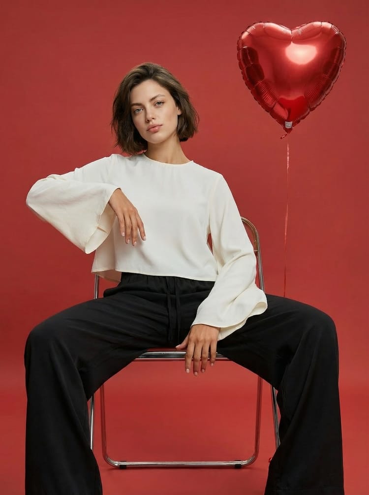 Блузка офисная нарядная с рукавом клеш