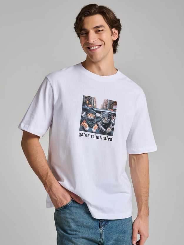 Футболка из хлопка с принтом котов