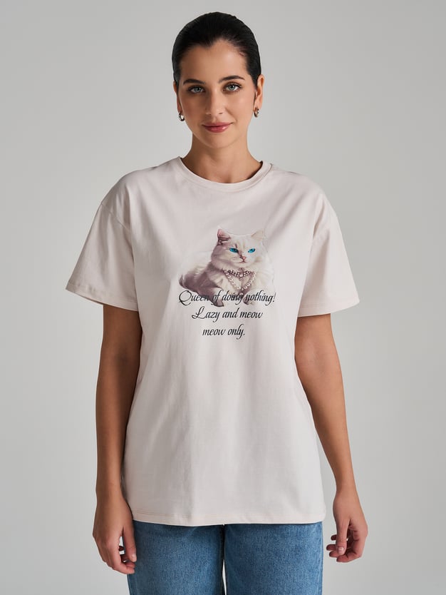 Футболка оверсайз с принтом кошки