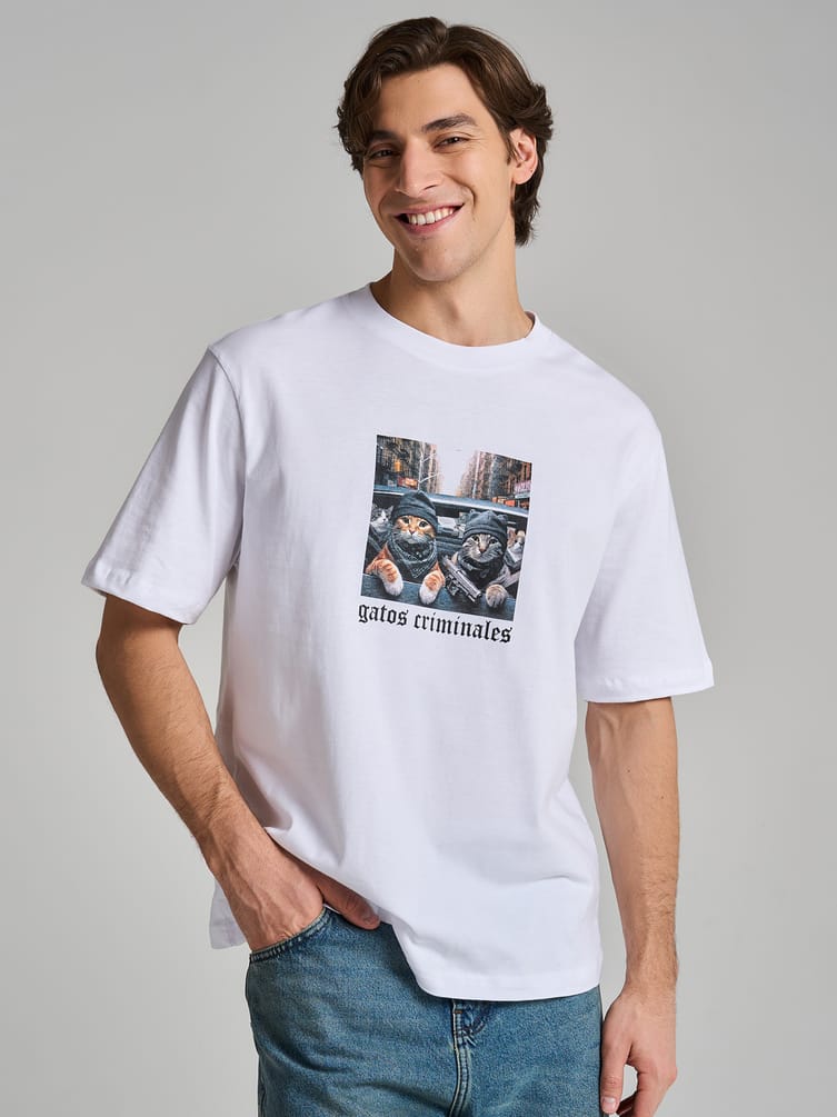 Футболка из хлопка с принтом котов