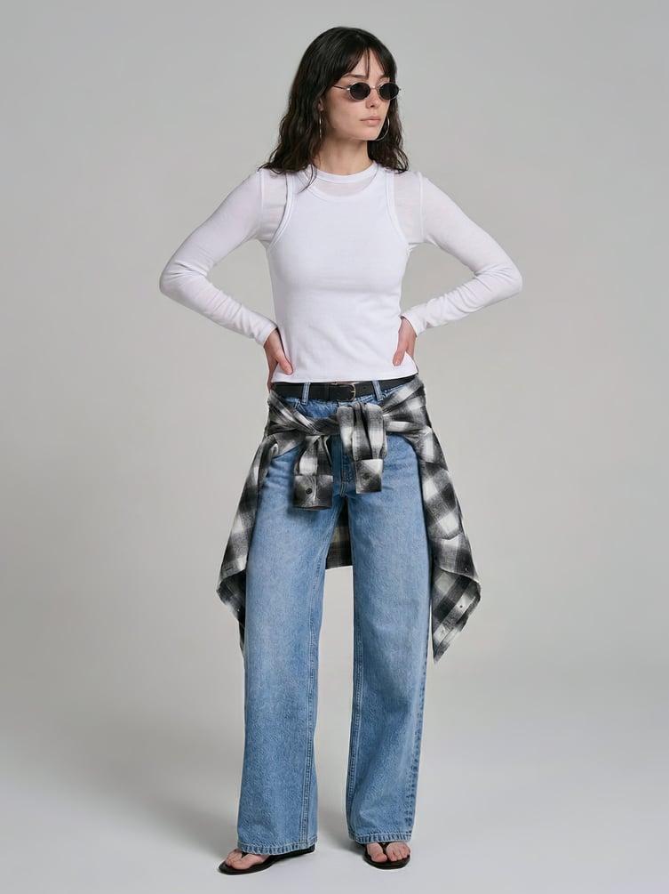 Лонгслив с майкой в рубчик