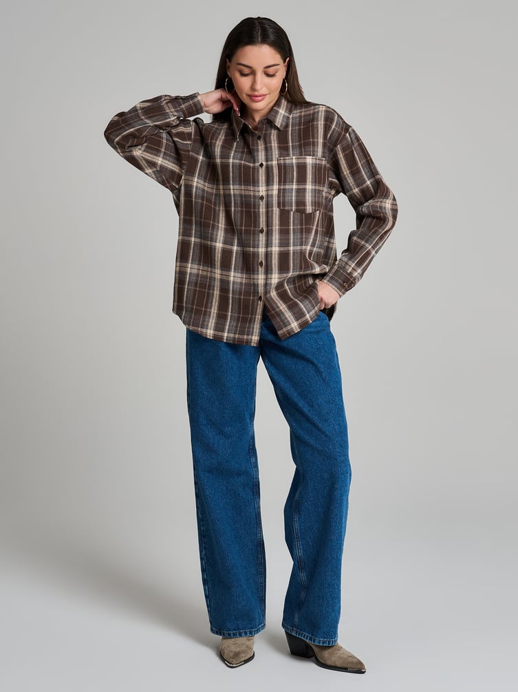 Рубашка осенняя в клетку оверсайз
