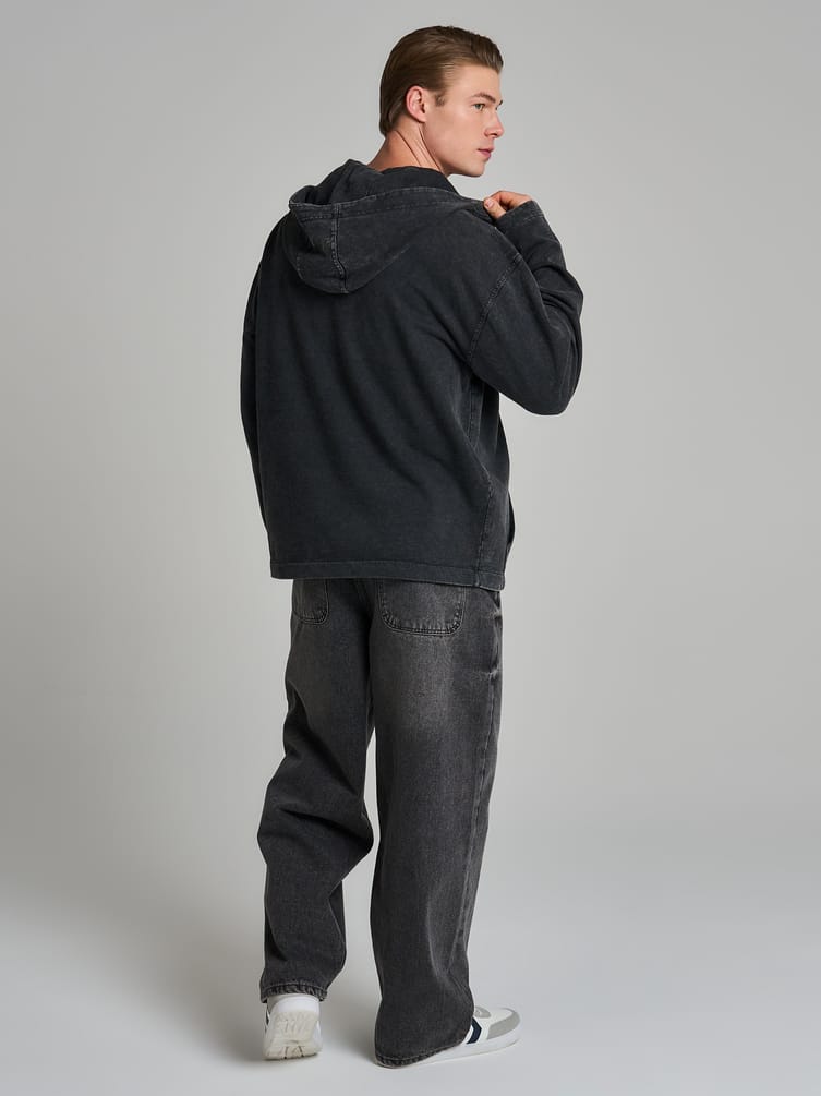 Худи с молнией гранж с вареным эффектом