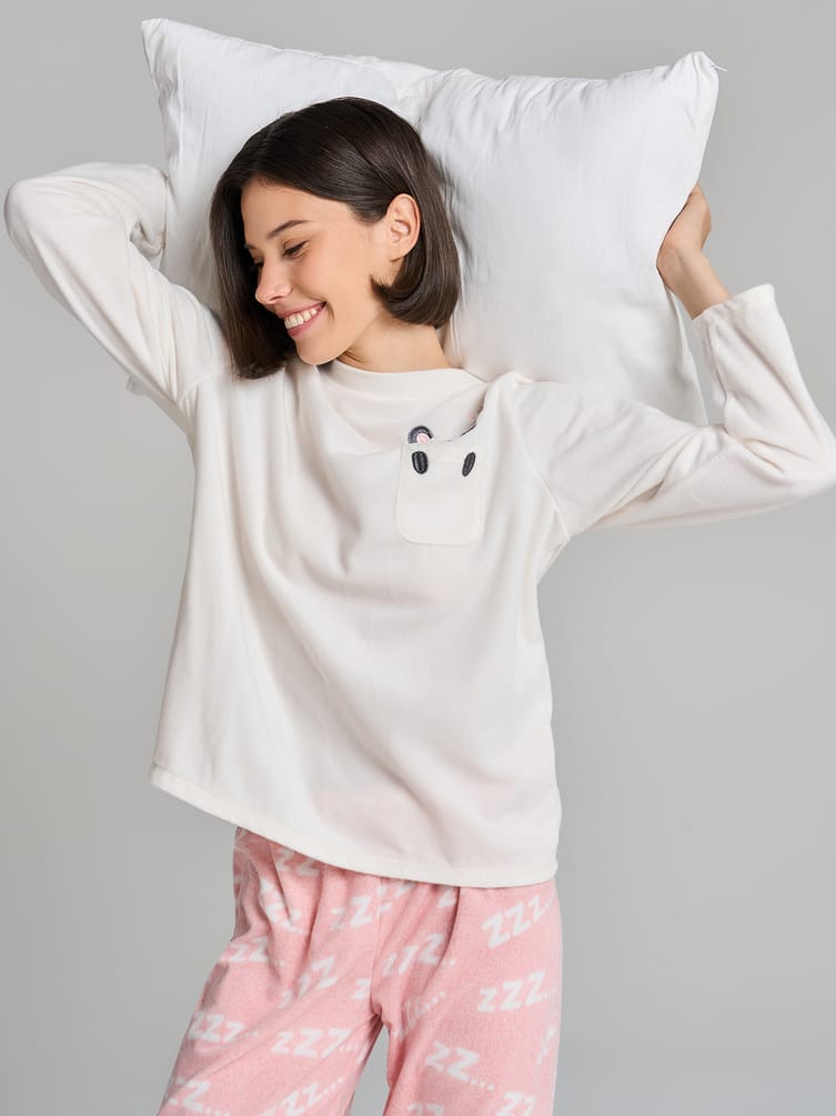 Пижама теплая с нашивкой панды и брюками