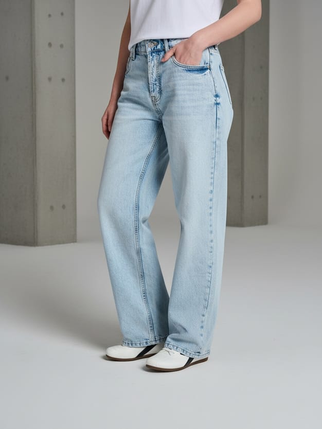 Джинсы широкие с вареным эффектом