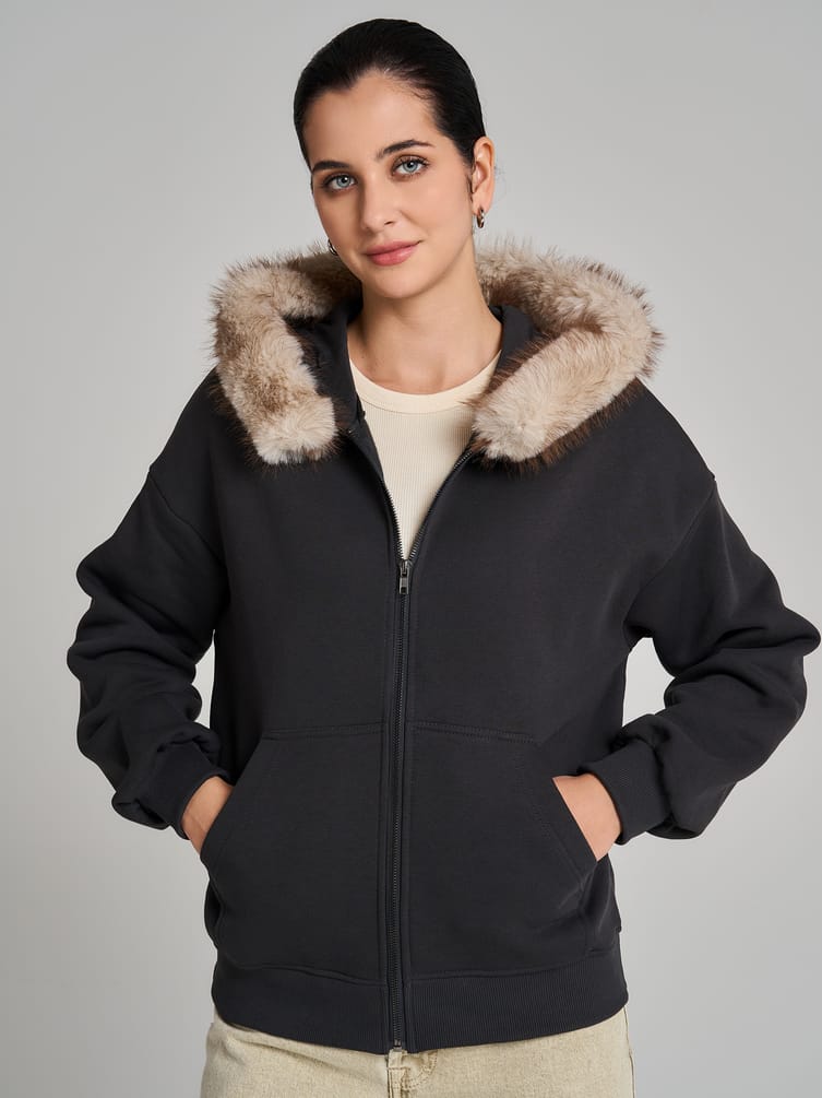 Утепленное зип-худи с опушкой и начесом