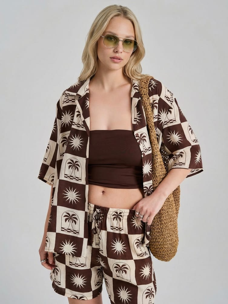 Рубашка летняя с принтом и коротким рукавом