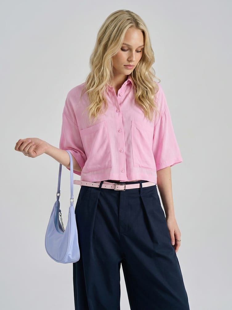 Рубашка укороченная с карманами