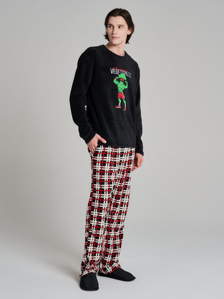 Пижама плюшевая с вышивкой и брюками