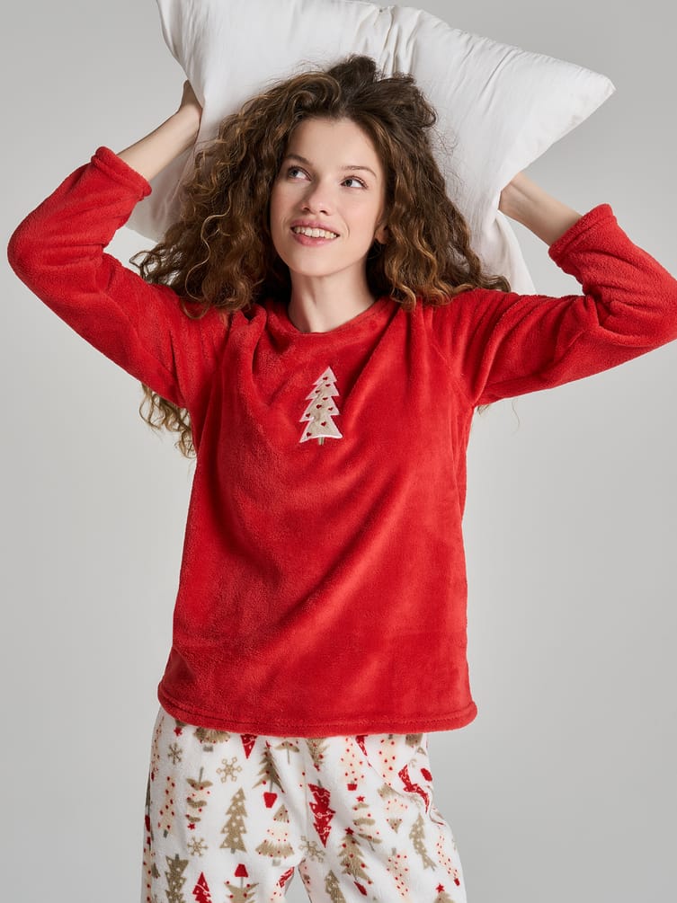 Пижама плюшевая новогодняя с брюками