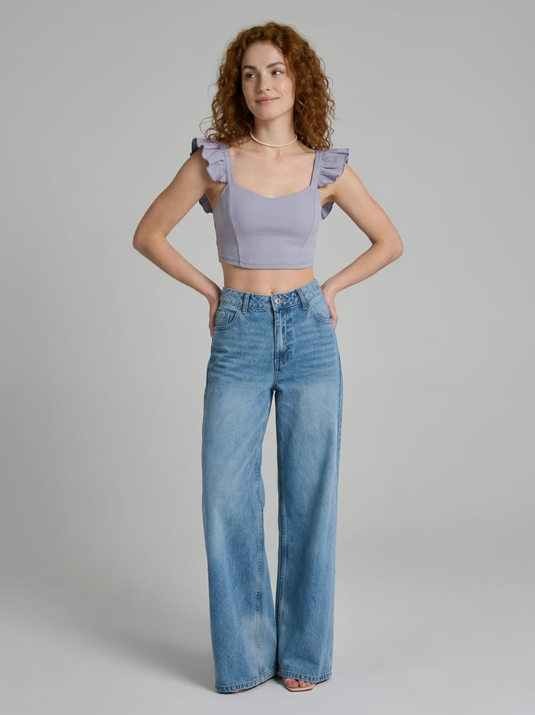 Короткий топ с рюшами на лямках