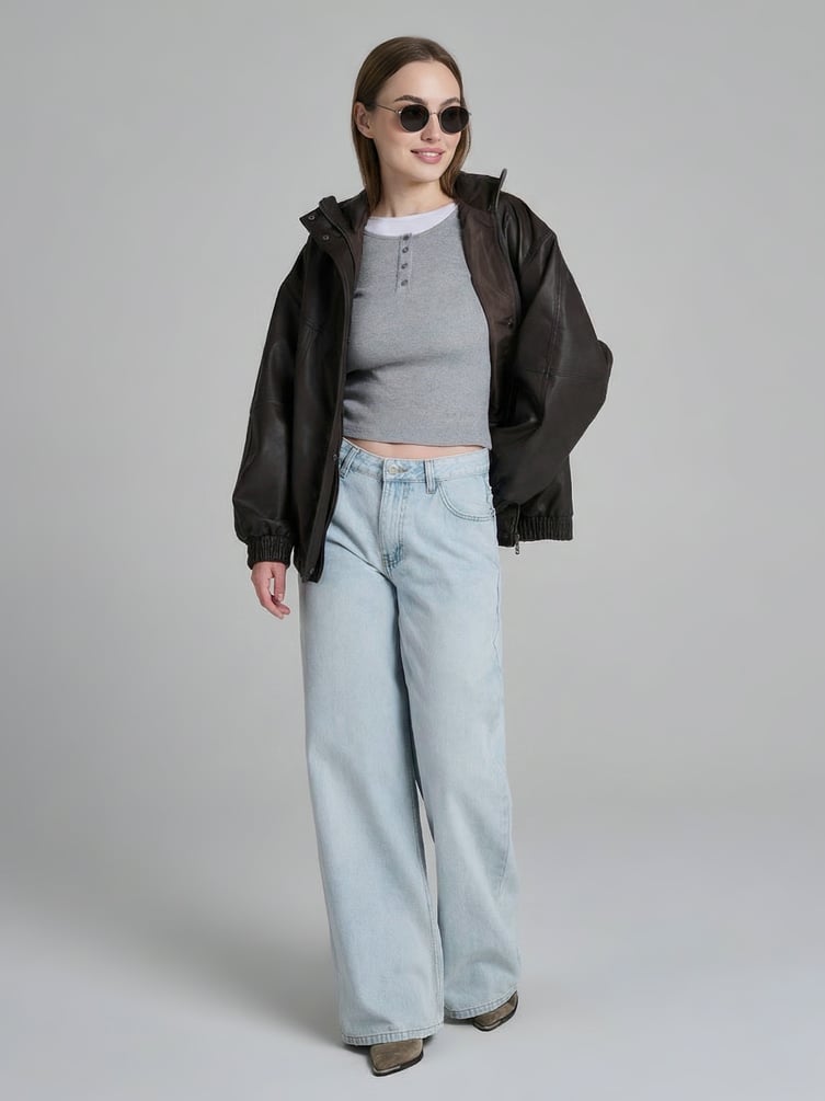 Джинсы широкие с вареным эффектом