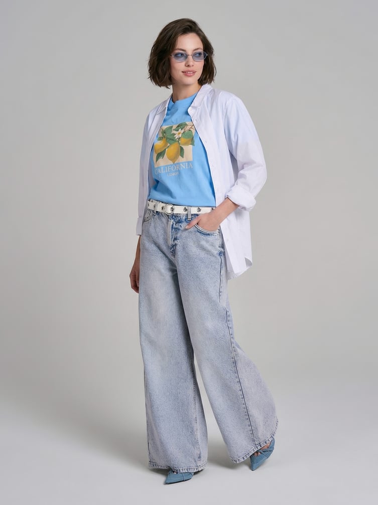 Джинсы широкие на резинке