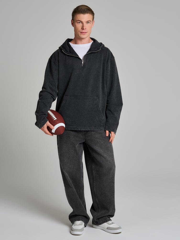 Худи с молнией гранж с вареным эффектом