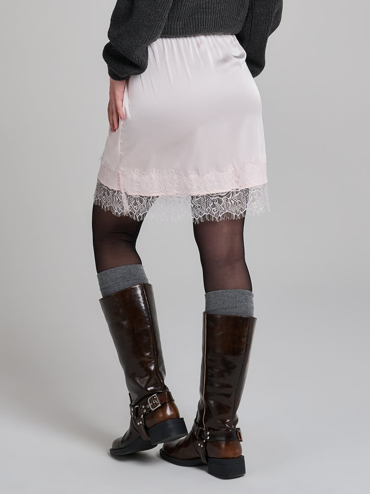 Юбка мини атласная с кружевом в бельевом стиле