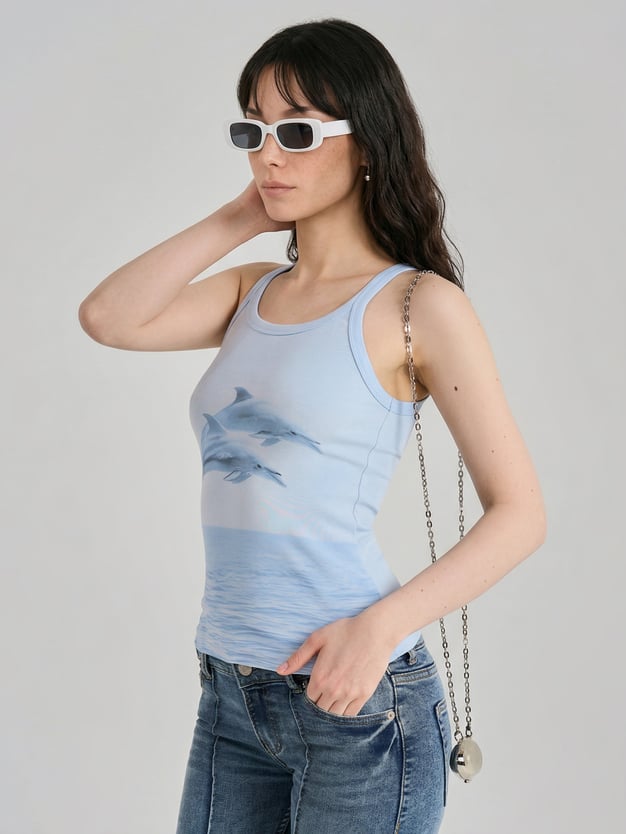 Топ на широких бретелях с принтом