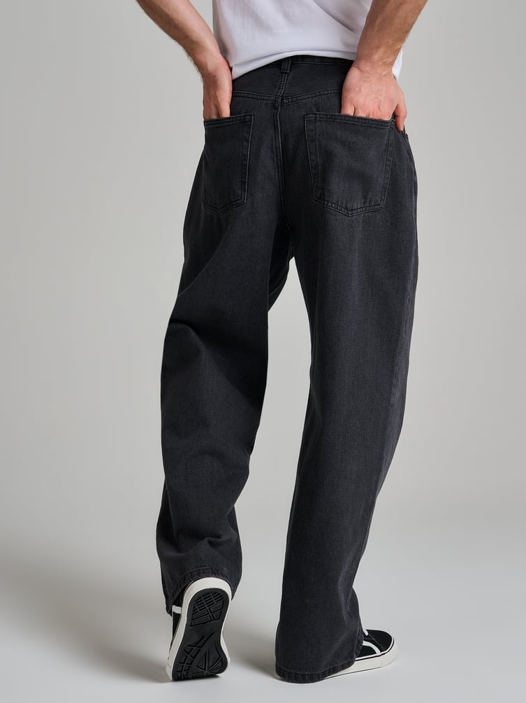 Джинсы багги широкие с вареный эффектом