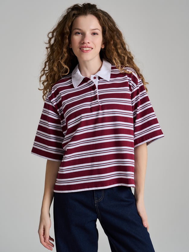Полосатое поло оверсайз с коротким рукавом