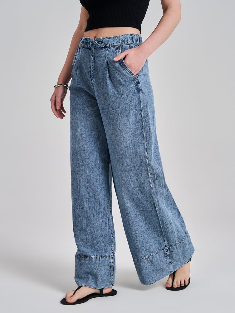 Джинсы широкие летние на резинке