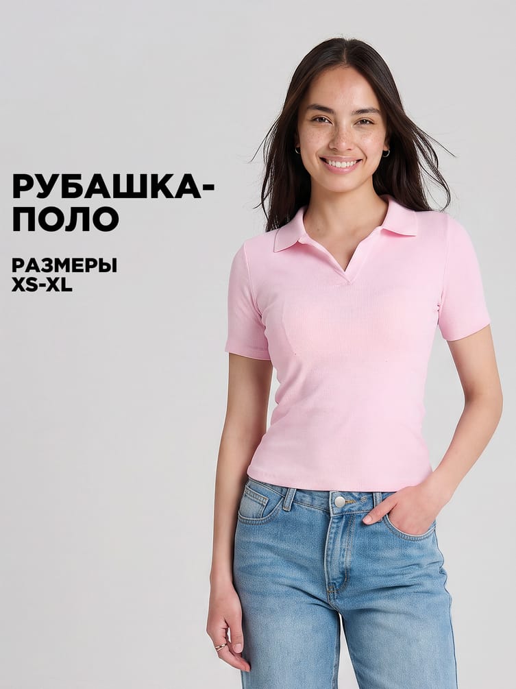 Футболка-поло в рубчик с коротким рукавом