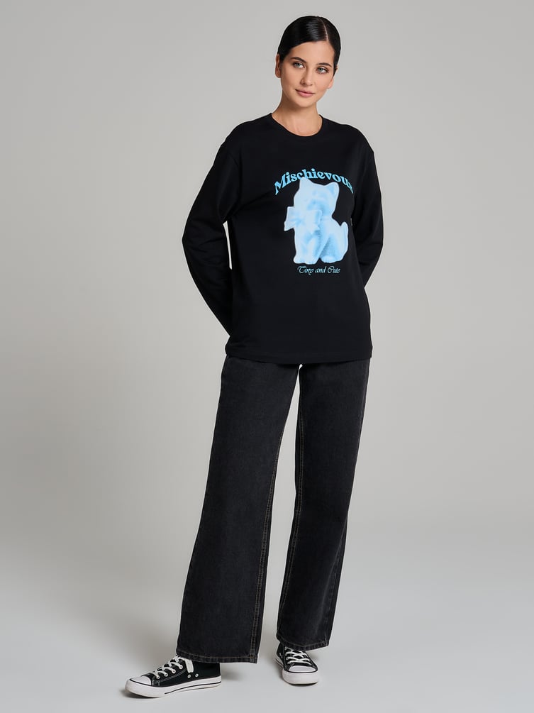 Лонгслив оверсайз с принтом кошки