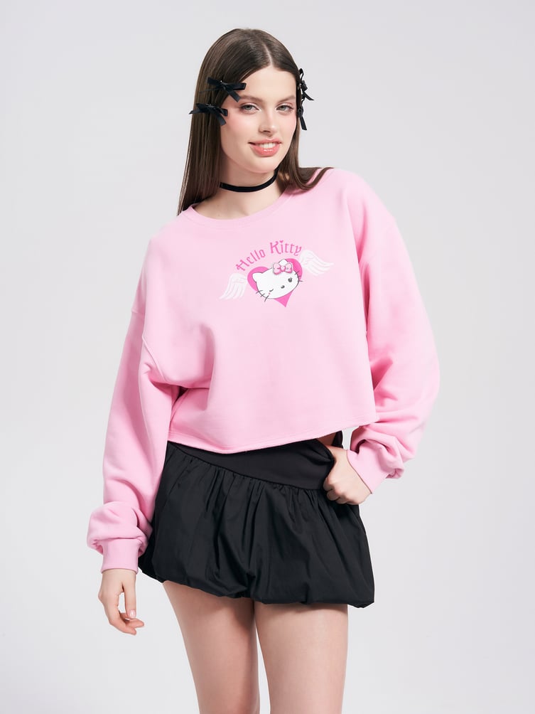 Укороченный свитшот оверсайз с принтом Hello Kitty
