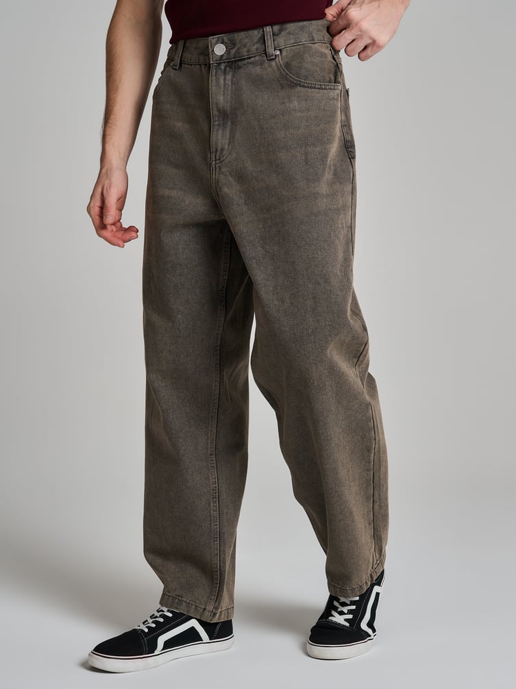 Джинсы багги широкие с вареный эффектом