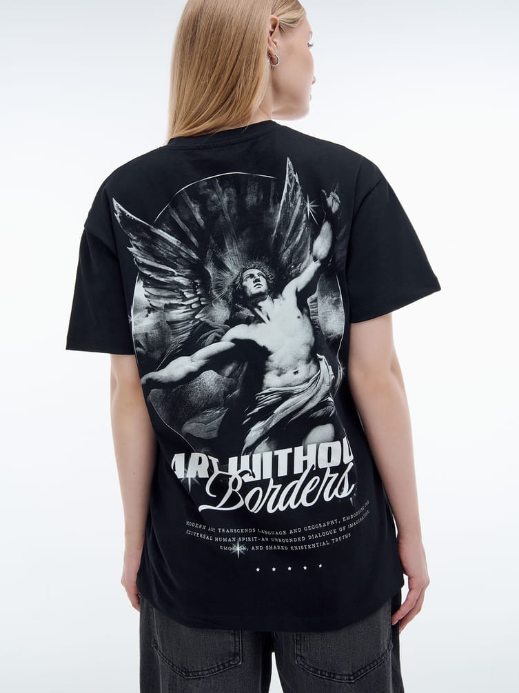 Футболка оверсайз с принтом ангелов на спине