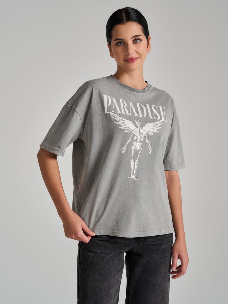 Хлопковая футболка оверсайз варенка с принтом