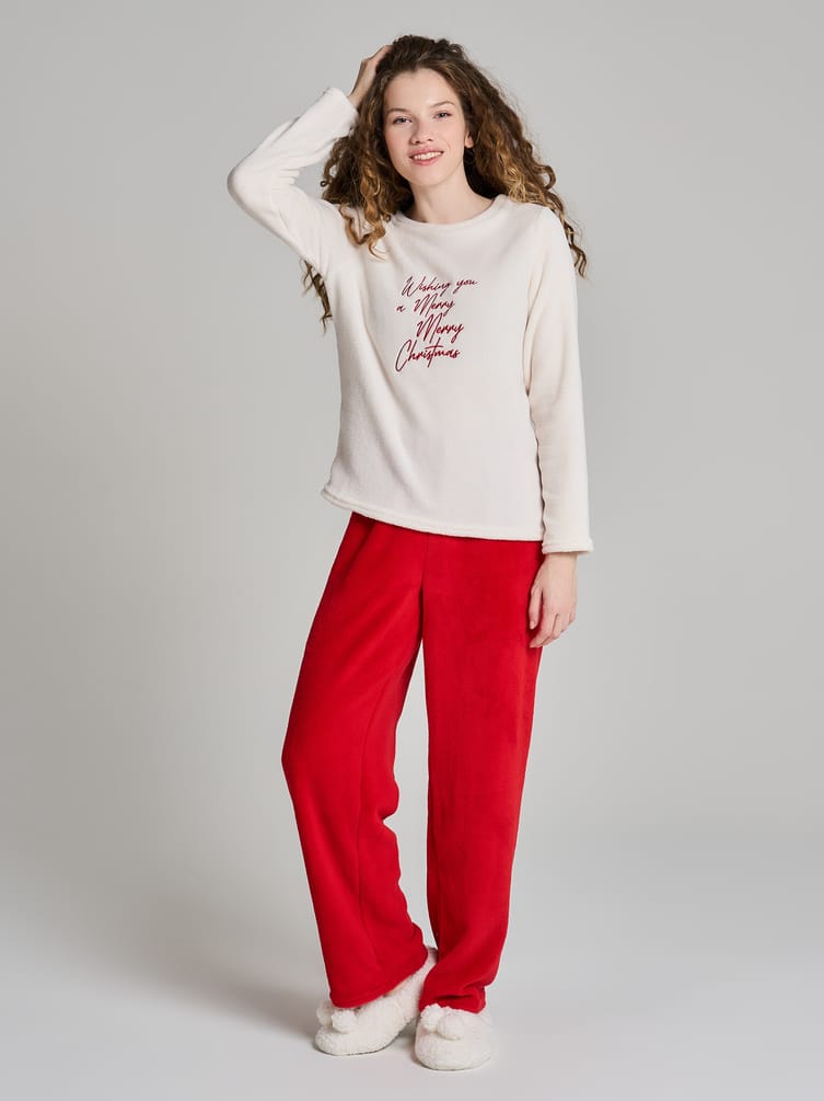 Пижама плюшевая новогодняя с брюками