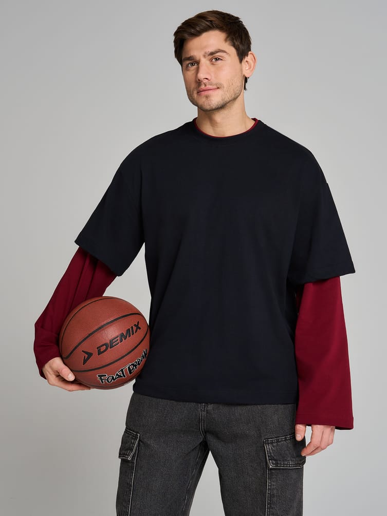 Лонгслив оверсайз с двойным рукавом