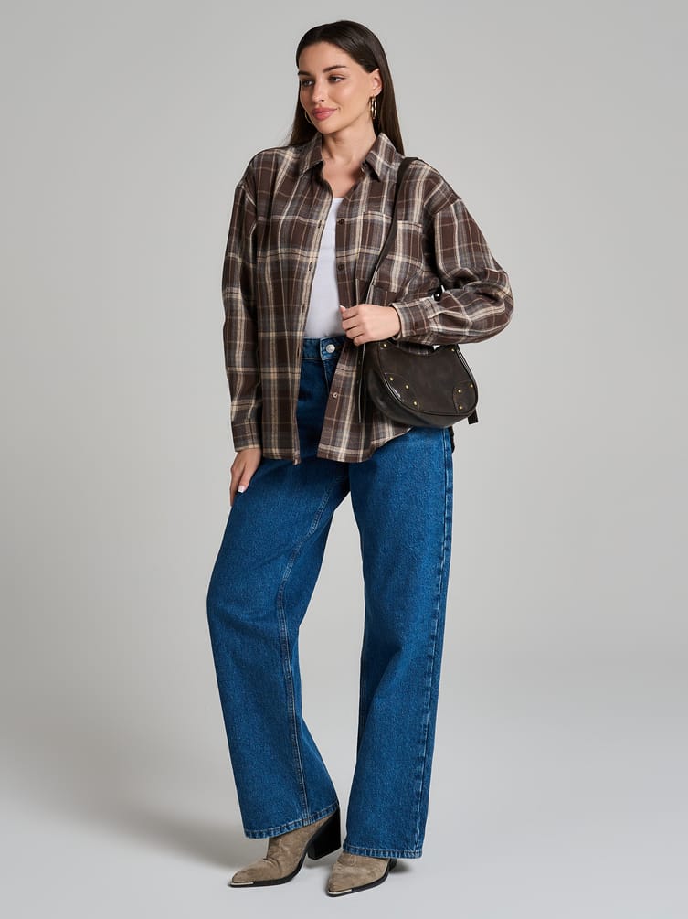 Рубашка осенняя в клетку оверсайз