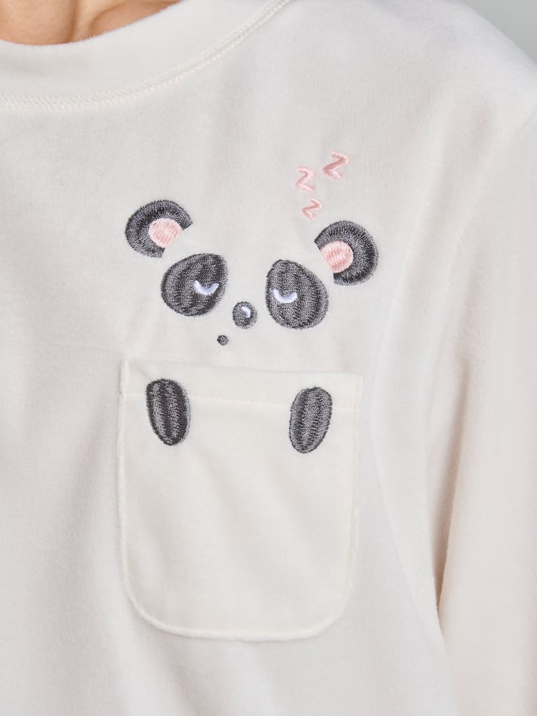 Пижама теплая с нашивкой панды и брюками