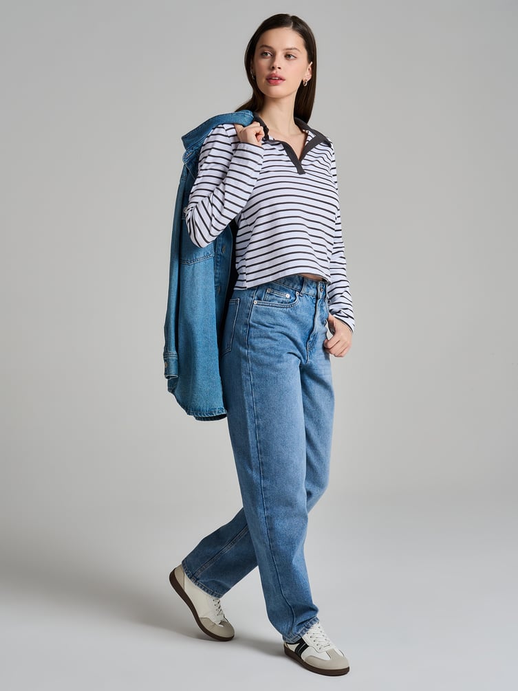 Поло-рубашка полосатая с длинным рукавом