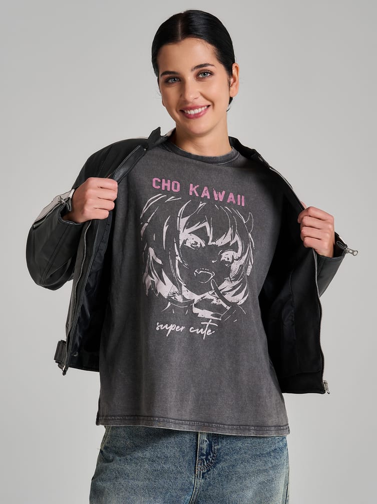Хлопковая футболка оверсайз варенка с принтом аниме