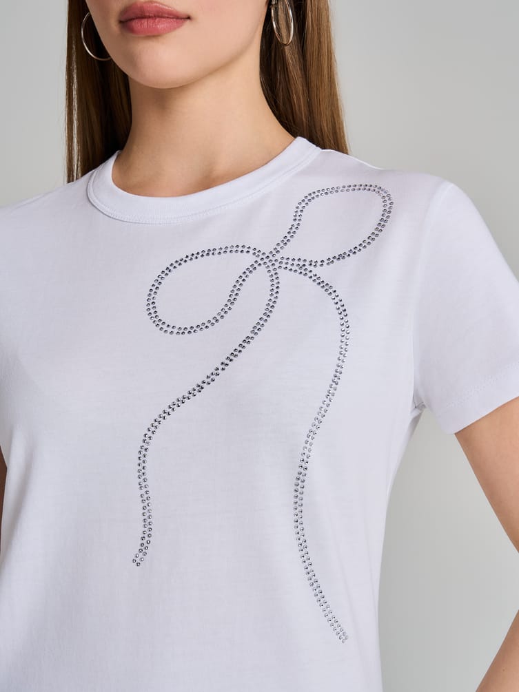 Футболка из хлопка с бантом из страз