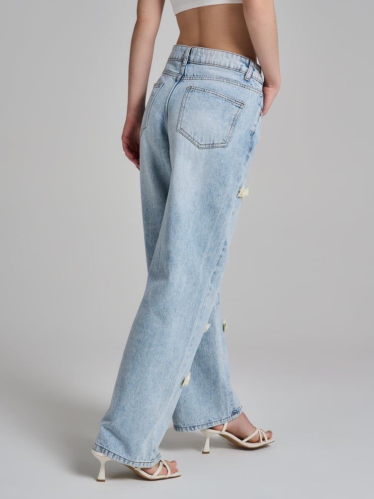 Джинсы широкие багги с бантиками