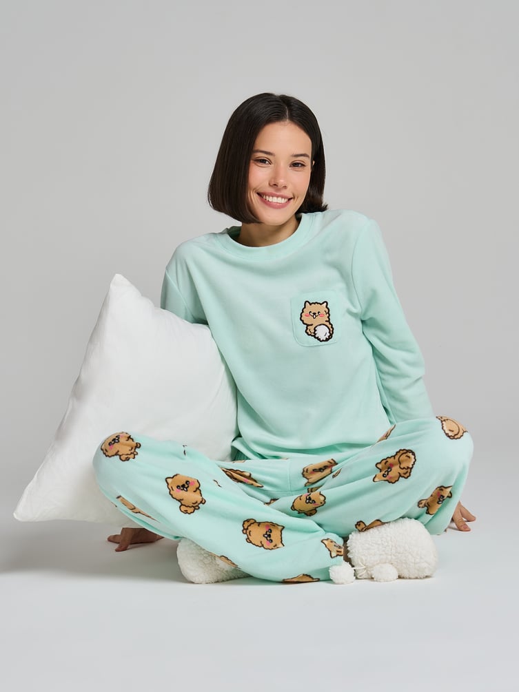 Пижама теплая с нашивкой корги и брюками