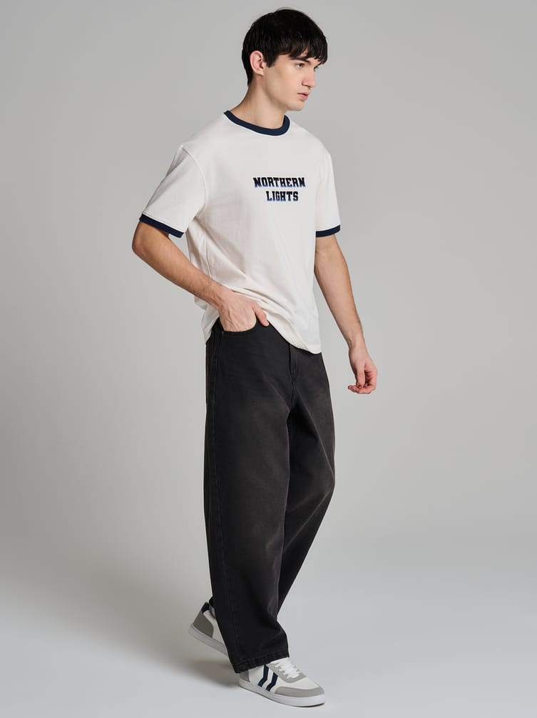 Джинсы багги широкие с вареный эффектом