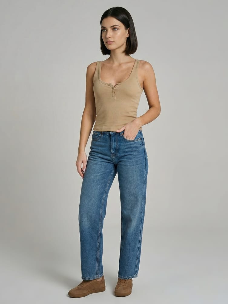 Майка в рубчик на широких бретелях