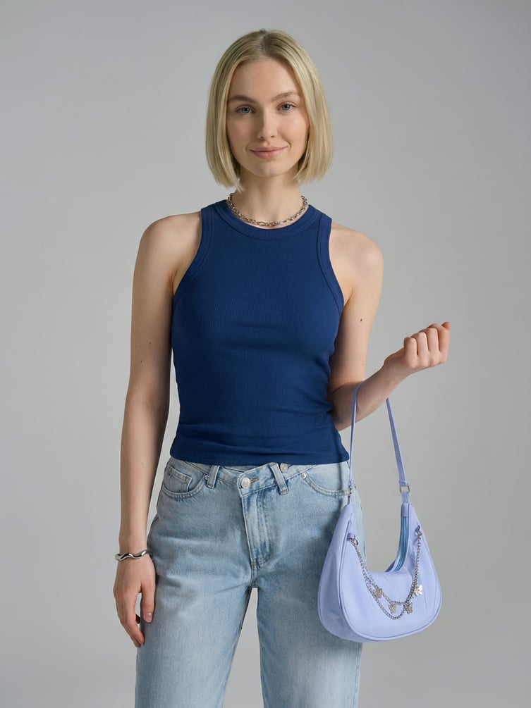 Майка в рубчик на широких бретелях