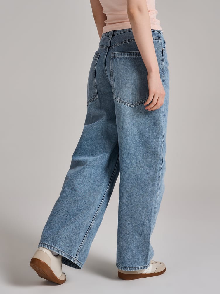 Джинсы багги широкие с вареным эффектом