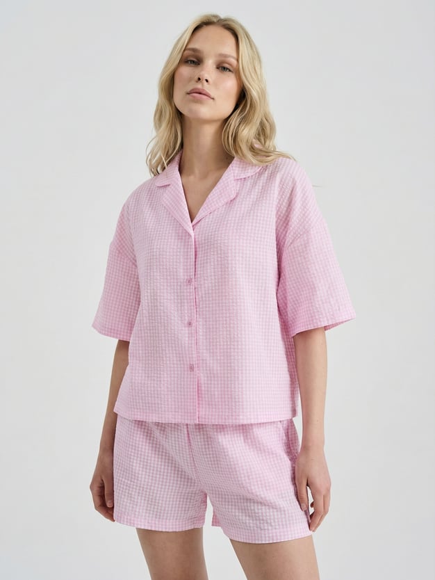 Пижама в клетку с рубашкой и шортами