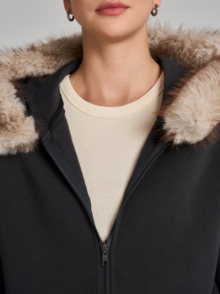 Утепленное зип-худи с опушкой и начесом